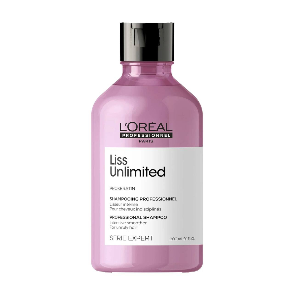 شامبو لوريال بروفيشنال ليس انليميتد (L'Oréal Professionnel Liss Unlimited)، المصمم خصيصاً للشعر المجعد والمتمرد.